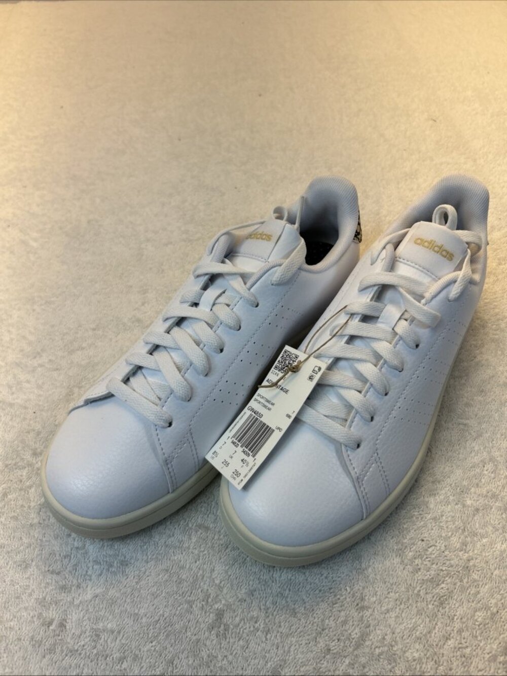 Adidas Advantage Athletic Shoe White Sneaker Leopard Accent Women SZ 8.5 New